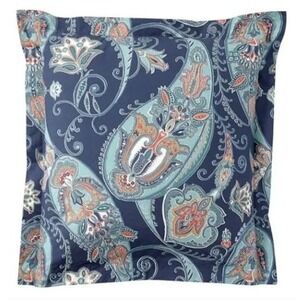 Pottery Barn Leah Paisley Blue Orange Aqua Qty‎ 2 EURO Sham Cotton Reversible